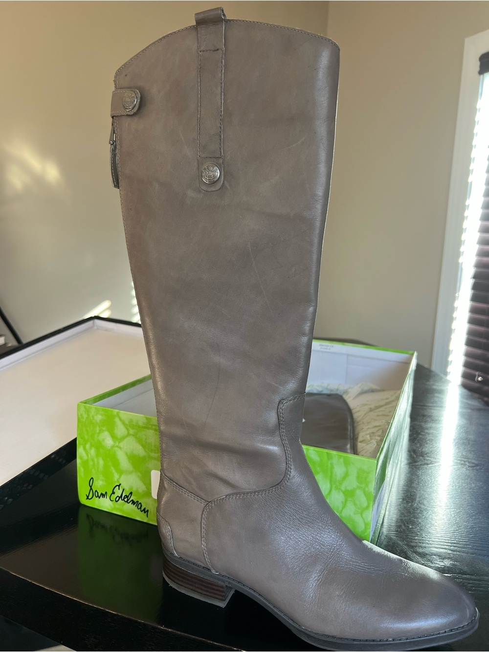 Sam Edelman Penny Grey Leather Knee Boot
